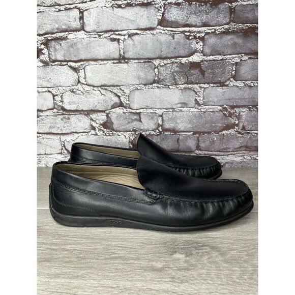 ECCO Black Leather Driving Loafers Mens Size 44 US 10-10.5 Classic Slip On Moc - Picture 3 of 16